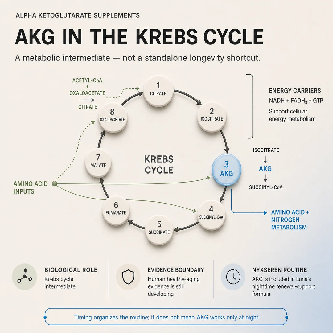 Alpha Ketoglutarate Supplement Benefits: AKG, Cellular Energy, and Nighttime Renewal Support