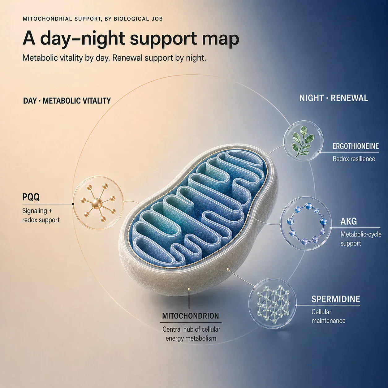 BeMitochondrial Supplements: PQQ, Ergothioneine, AKG, and the Day-Night Longevity Stack NyxSeren