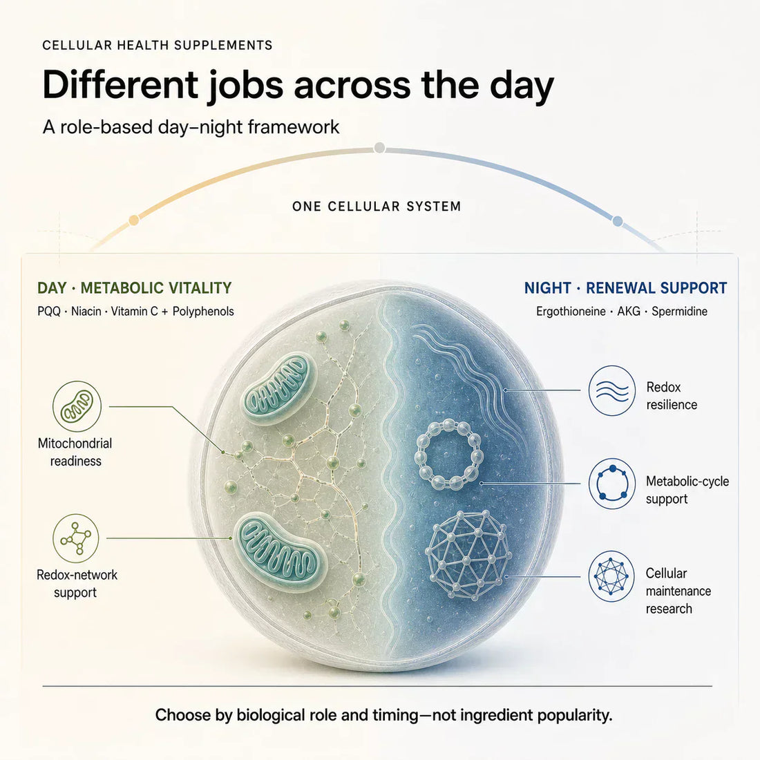 Cellular Health Supplements: Spermidine, AKG, Ergothioneine, and the Day-Night Renewal Stack